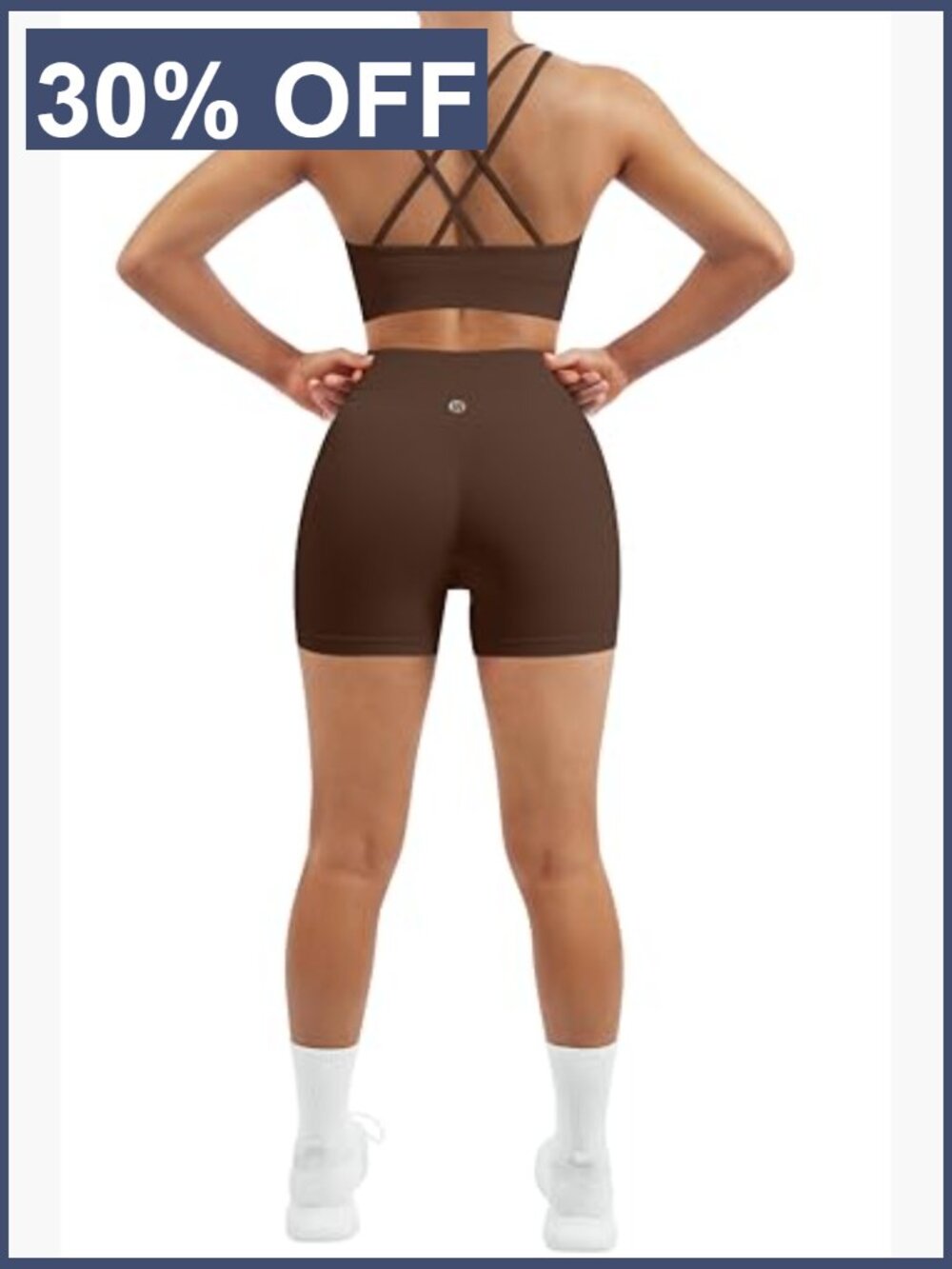Workout Sets Strappy Sports Bra High Waisted Biker Shorts Tummy Control - Picture 2 of 6